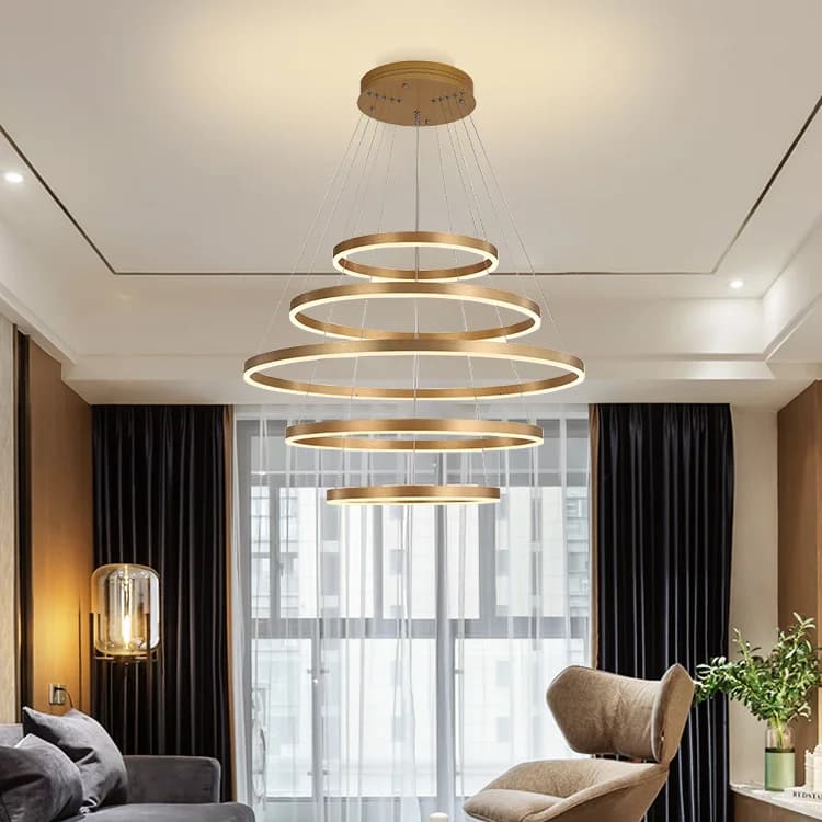 ECOJAS Lampade a sospensione decorative a soffitto semplici sospese Anelli circolari Lampadario a LED moderno di lusso in oro acrilico