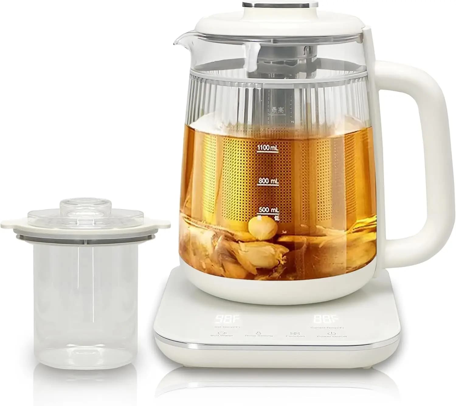 Bollitore Elettrico in Vetro a Doppio Strato da 1,5L, Macchina per Tè Multifunzione 9-in-1 con Pentola per Stufati