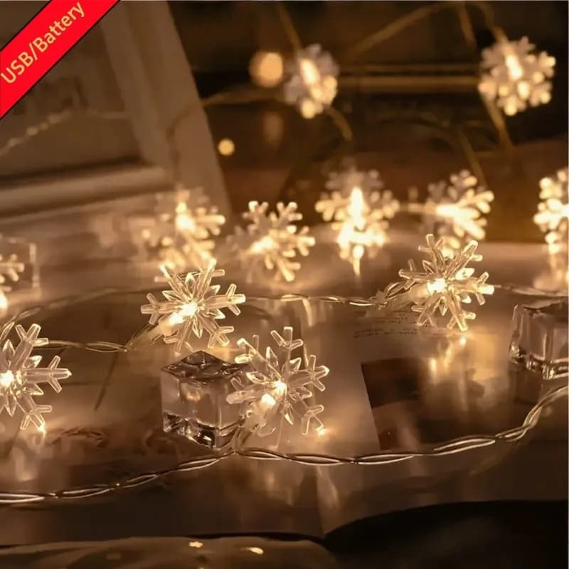 Luci a Stringa a Forma di Fiocco di Neve 10/20/80 LED, Alimentate USB/Batteria, per Decorazione Albero di Natale, Capodanno, Camera da Letto
