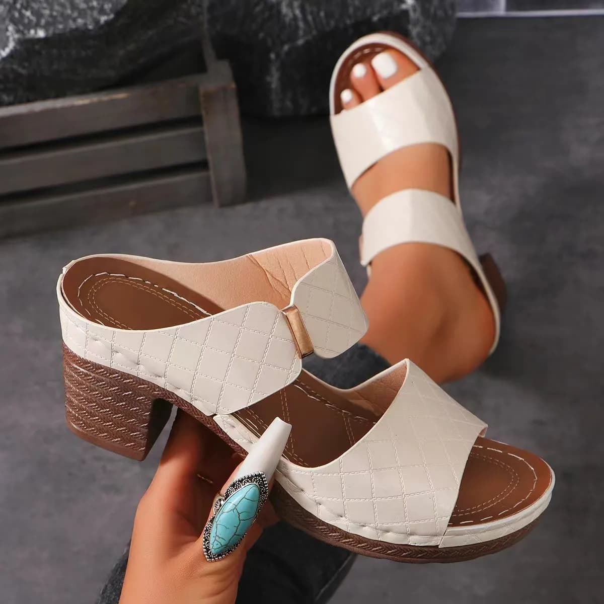 Sandali cavi leggeri estivi da donna Tacchi alti Nuovo vestito Pantofole robuste con punta aperta Scarpe casual con cinturino alla caviglia da donna