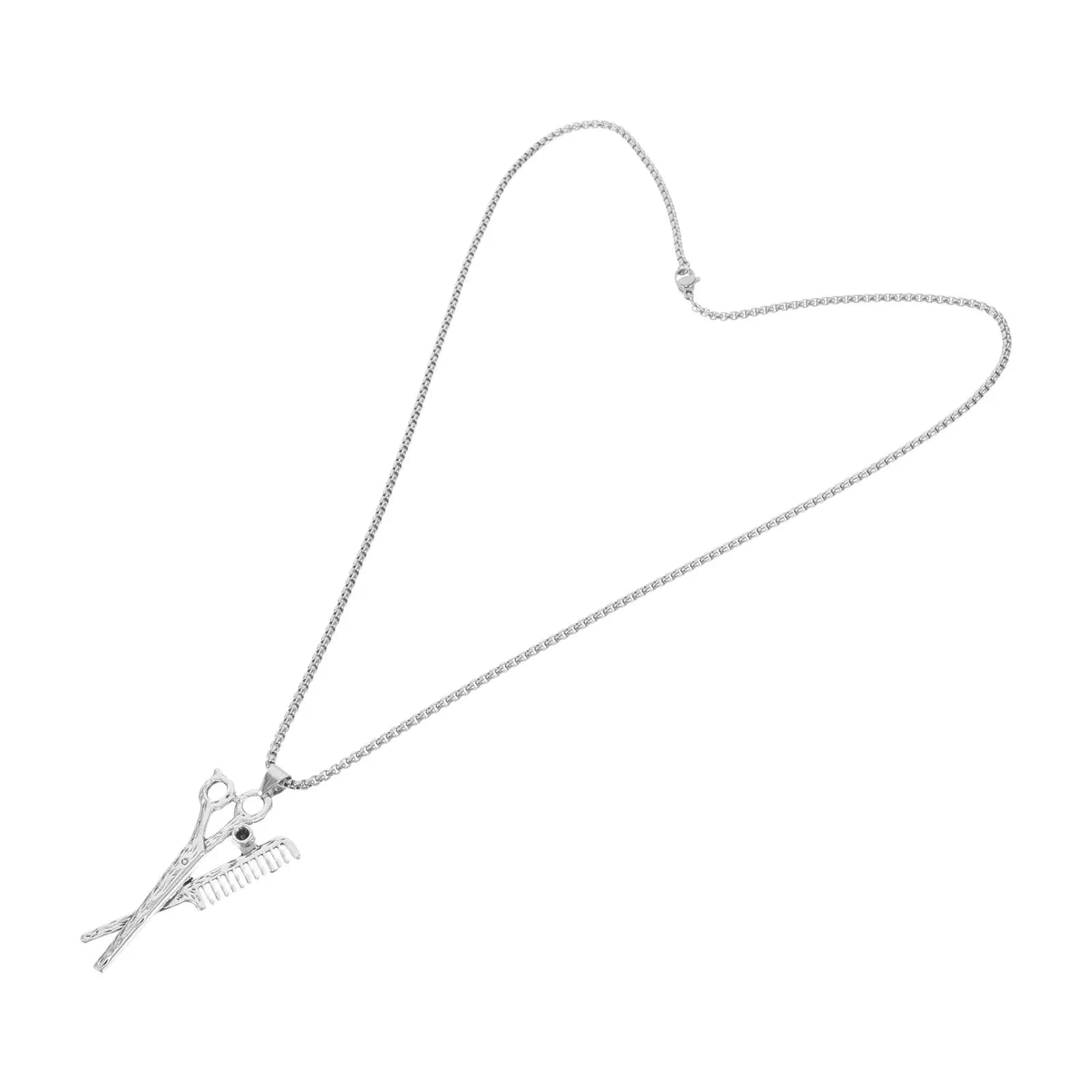 Stylist Necklace Barber Pendant Scissor Comb Shape Hairdressing Jewelry Exquisite Metal Finish Retro Chic Necklace Hair Salon