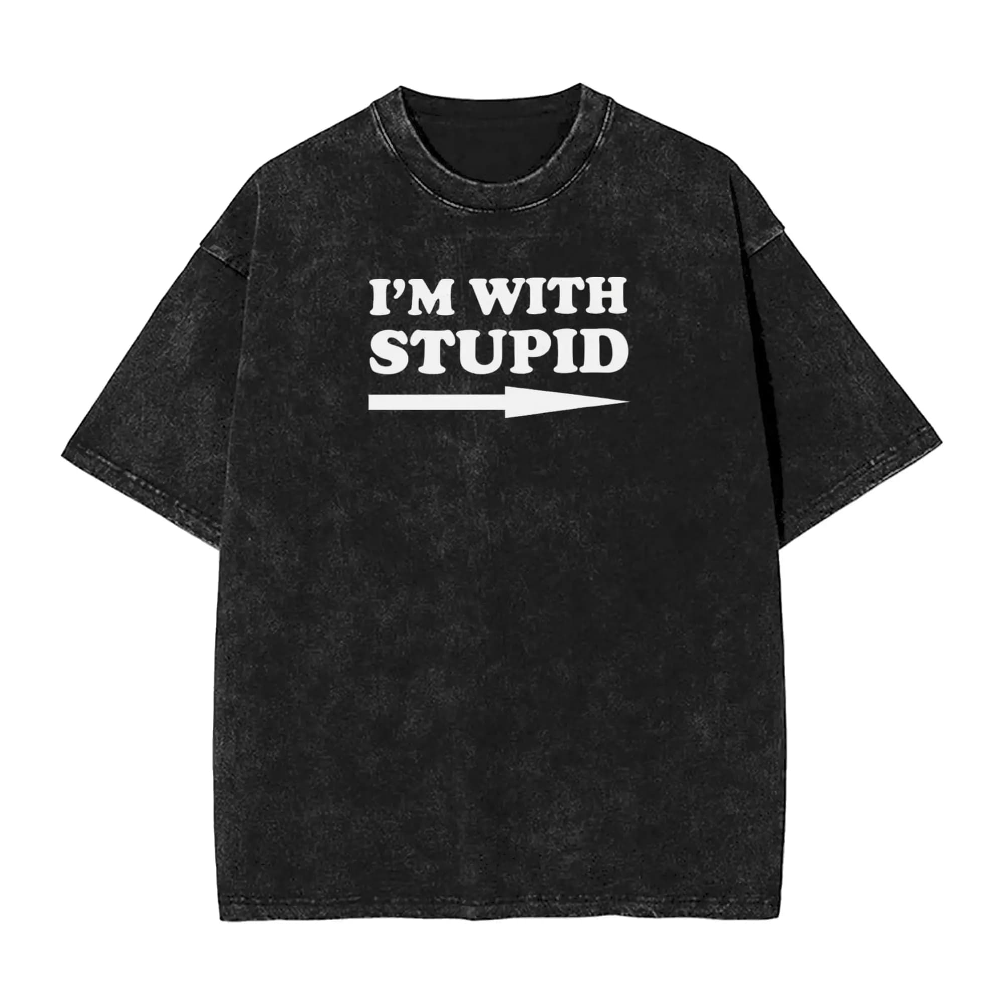 Fantastiche magliette da uomo con stampa 'I'm With Stupid And Arrow', girocollo, in cotone lavato, a maniche corte, abbigliamento classico