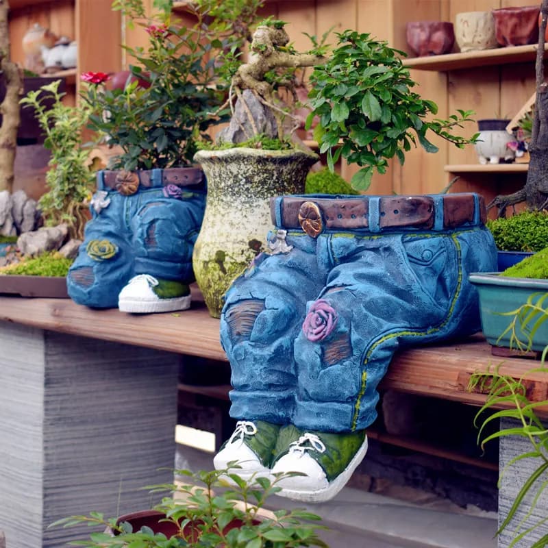 Vasi per Piante in Resina Stile Denim, Decorazioni Artistiche Creative per Giardino e Cortile, Ornamenti per Esterni e Interni