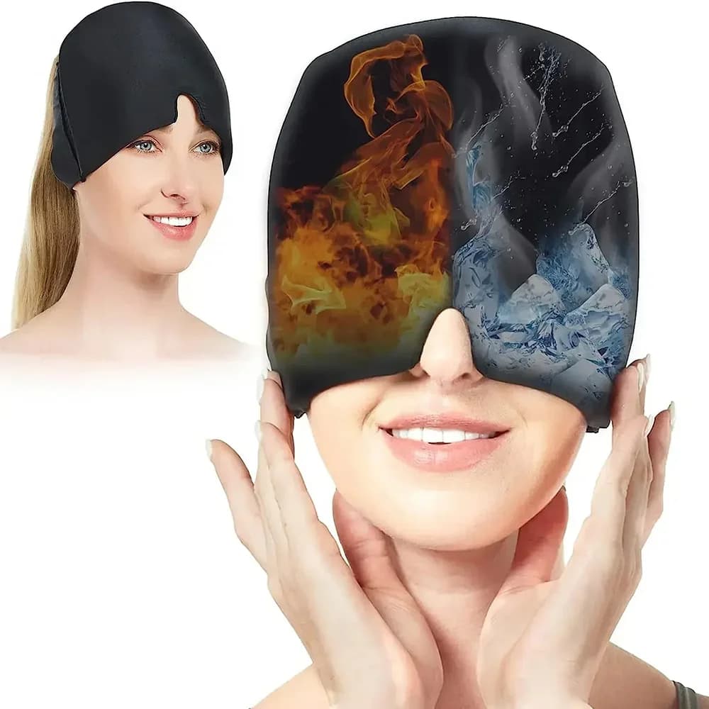 Cappello per il sollievo dall'emicrania, cappello per il mal di testa, cappello con impacco di gel freddo, maschera per gli occhi, terapia caldo-freddo per alleviare lo stress e la pressione, cappello con impacco di ghiaccio per alleviare il dolore