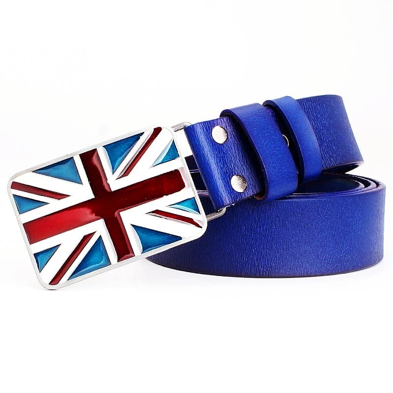 Cinture moda modello bandiera britannica Cowskin vera pelle fibbia in metallo Union Jack Jeans pantaloni in vita