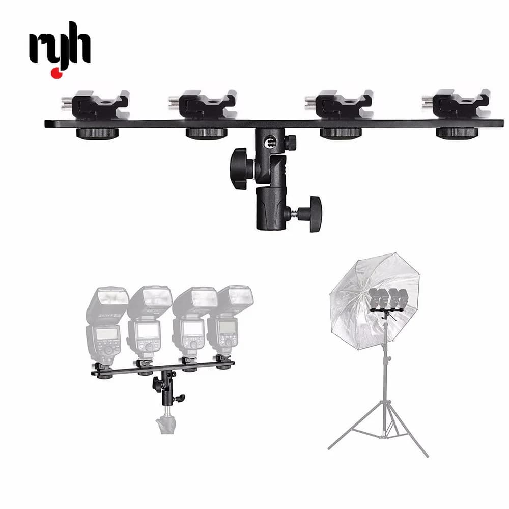 Photo Studio Accessories: Umbrella Support, Photo Flash Support and 4 Hot Shoe Attachments for Speedlight, DSLR, Rig and LCD Monitor