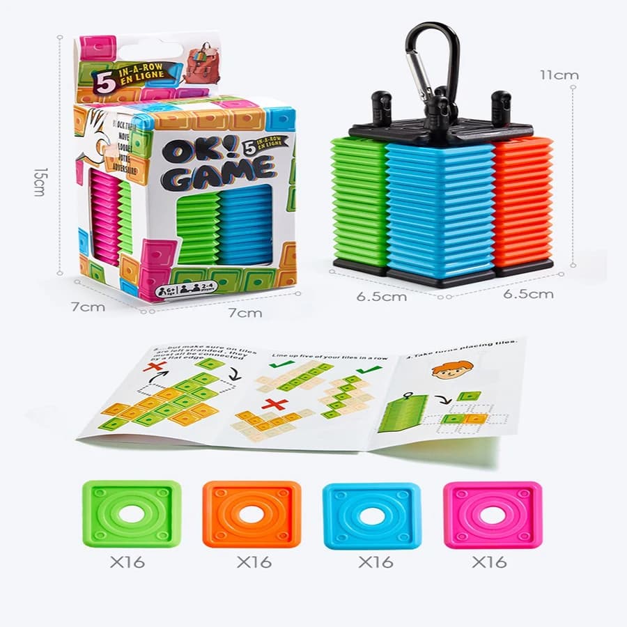 1 set - Gioco da tavolo portatile, facile da trasportare, gioco da tavolo da scrivania, gioco Cinque in fila per bambini e adulti, gioco educativo portatile Gobang