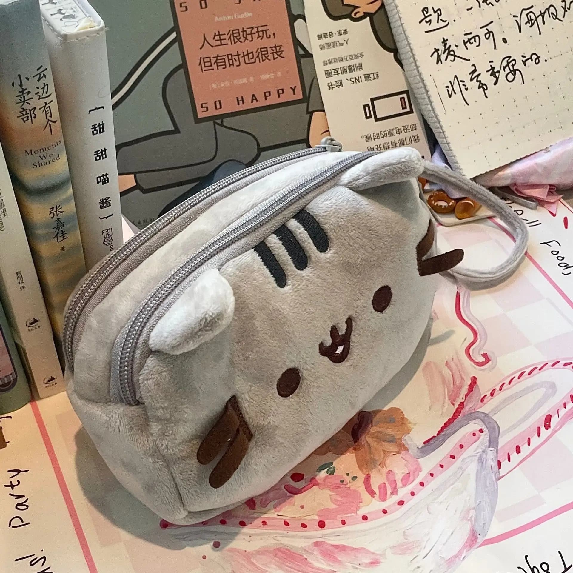 Pusheen Pencil Case Cartoon Fat Cat Large Capacity Cosmetic Pouch Student Stationery Bag Portable Travel Storage Bag Gift Kawaii