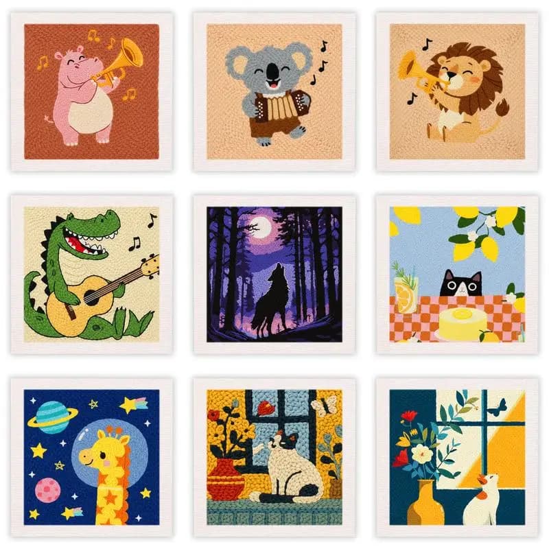 Punch Needle Kit Stitching Tool Set Frame Embroidery Needle Pen Animal Cross stitch set diy Crafts Sewing Diy Embroidery Poke