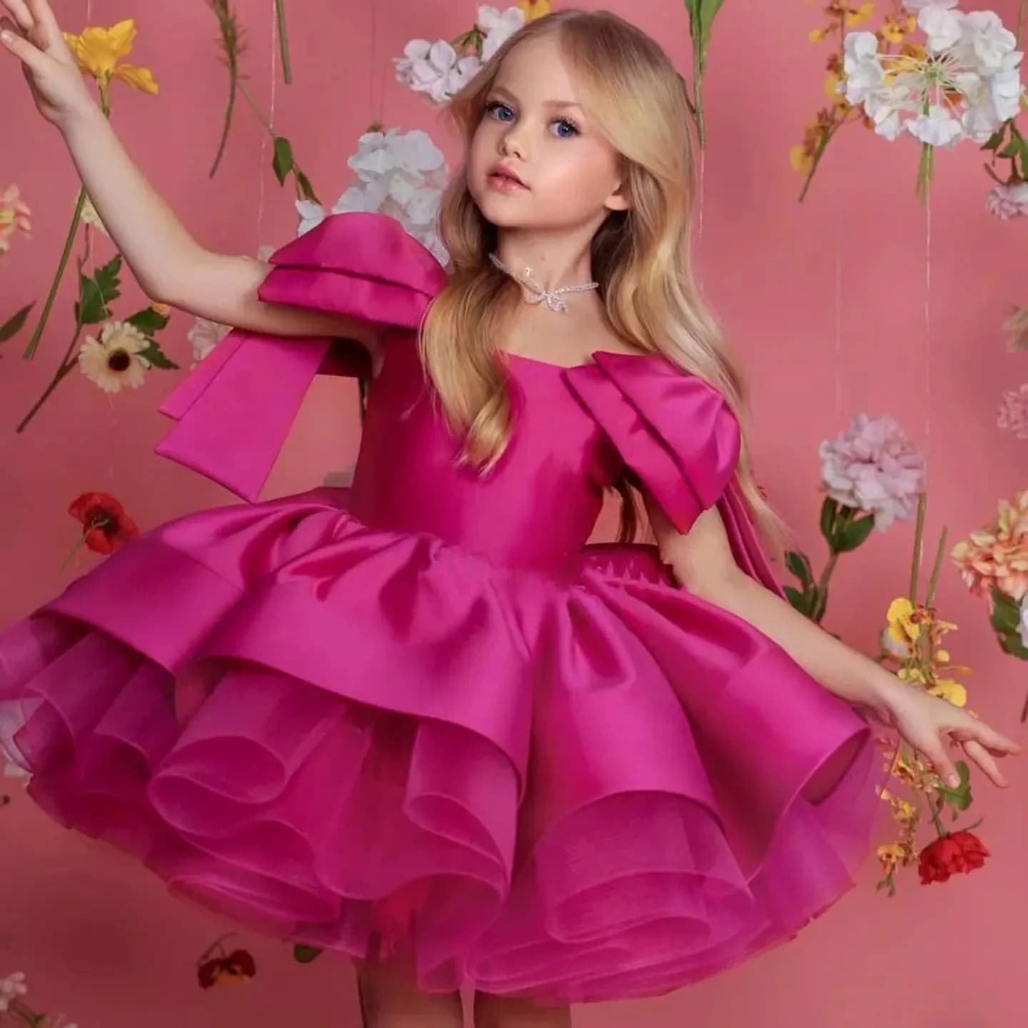Abito Elegante in Raso per Bambina, Spalle Scoperte, Vestito da Principessa per Compleanno, Matrimonio, Festa, Comunione