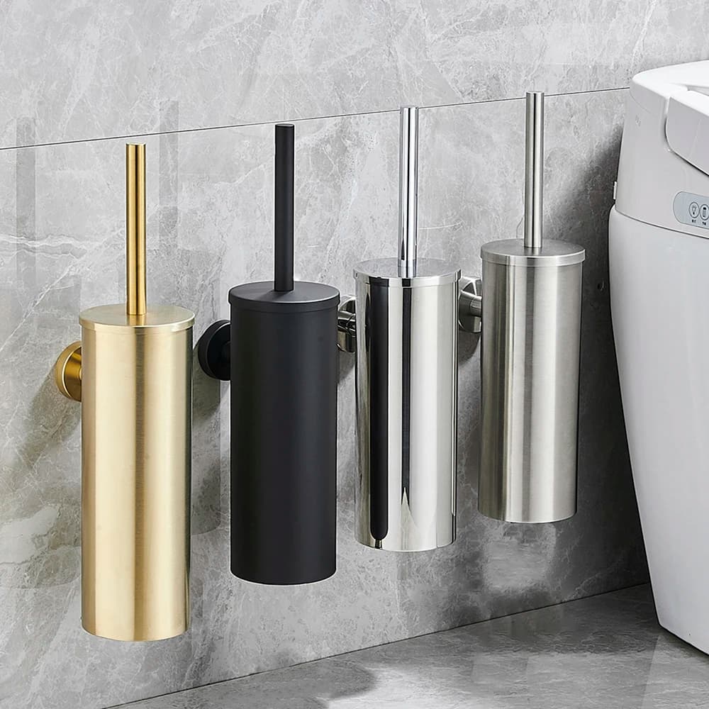Accessori porta scopino per WC da bagno in acciaio inossidabile Scopino per WC nero Spazzola per pulizia WC montata a parete FR07
