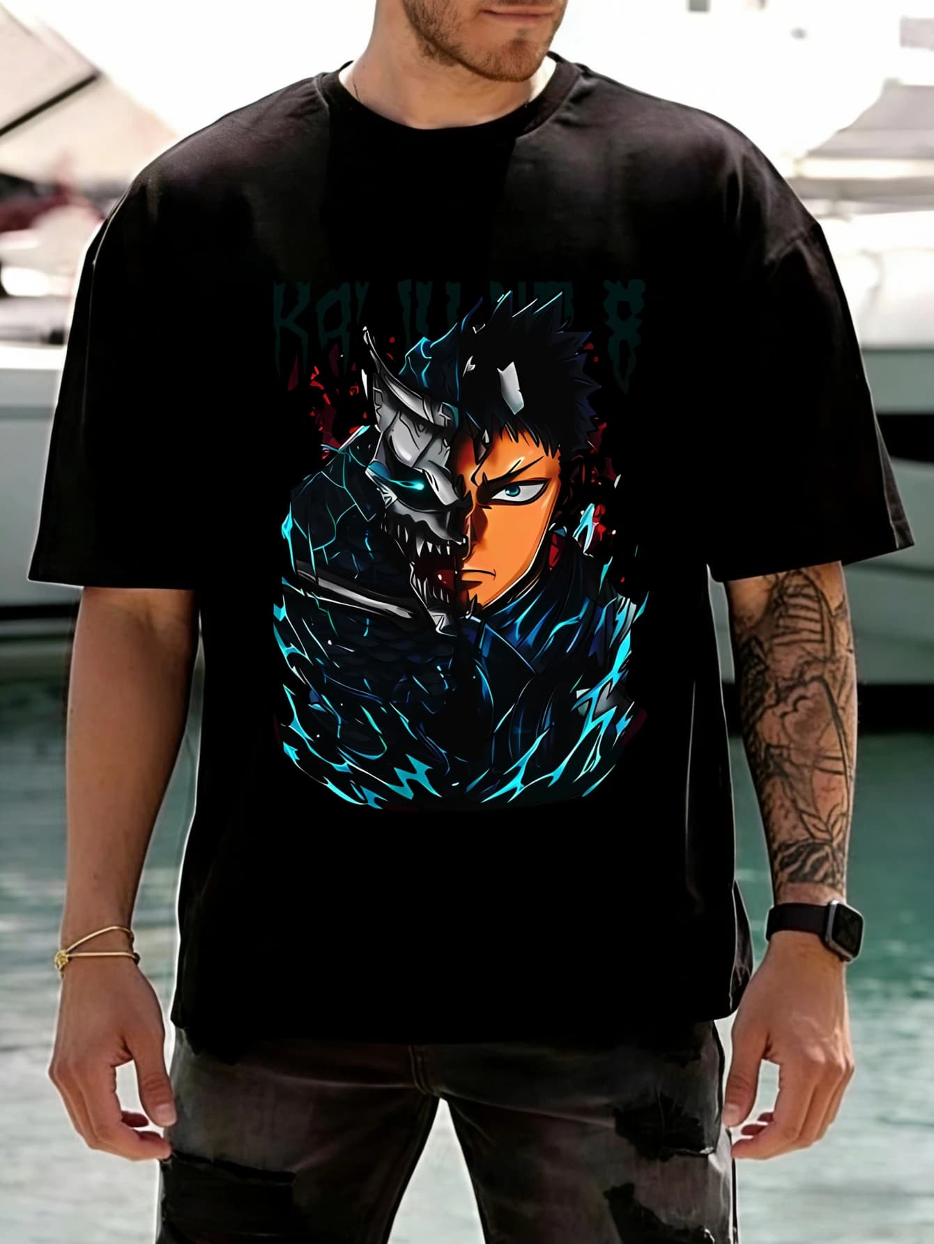 T-Shirt da Uomo Streetwear con Stampa Grafica di Personaggi Anime Mech, Oversize in Cotone a Maniche Corte, Maglietta Casual Estiva per Uomo