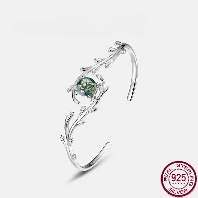 Nuovo S925 puro argento verde muschio pietra acqua erba agata braccialetto aperto gioielli in argento moda luce gioielli da sposa di lusso