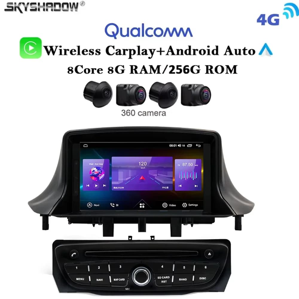 8G + 256G Wireless Carplay Auto Android 13.0 4G LTE 360 Lettore DVD per auto GPS WIFI Bluetooth Radio per Renault Megane 3 2008 - 2014