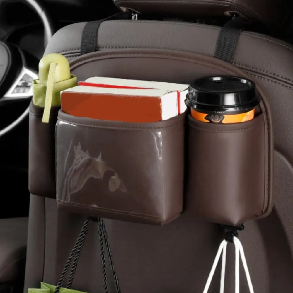 Organizer per Sedile Posteriore Auto in Pelle, Borsa Portaoggetti Multifunzionale con Porta Fazzoletti