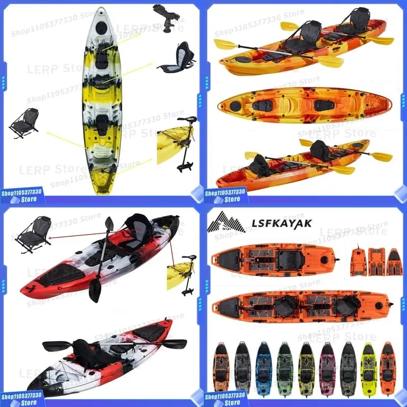 2 Person Plastic Rigid Sit Ton Top Paddle Fishing Boat Kayak with Back Seat Chair Motor Accessories