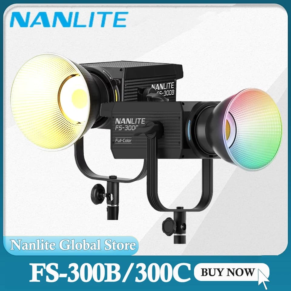 Luce LED bicolore Nanlite FS-300B con attacco Bowens, monoluce LED RGB a colori completi FS-300C controllata tramite APP