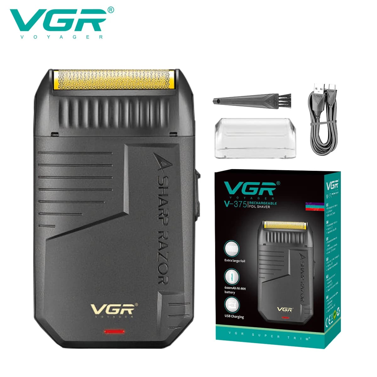 VGR 375 Professional Men's Electric Razor Independent Waterproof Lamina Electric Razor Comfortable Wireless Haircut