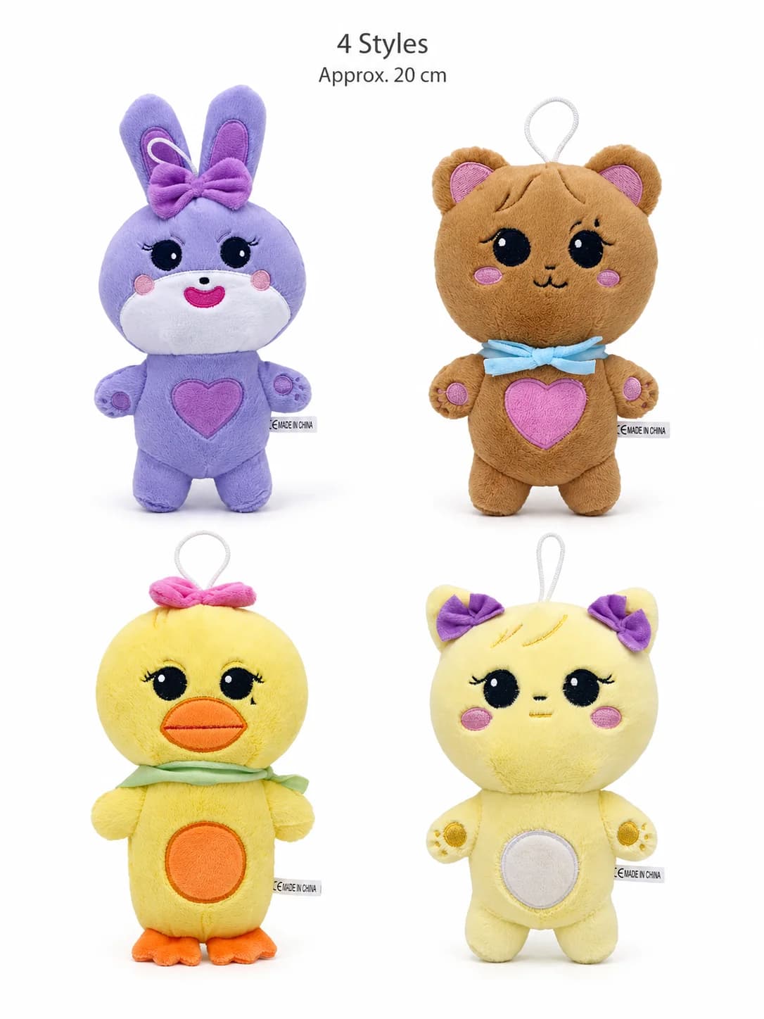 Portachiavi Peluche Animale Carino 20cm Coniglio Orso Anatra Gatto Morbido Giocattolo Imbottito da Appendere per Borsa Regalo per Bambini