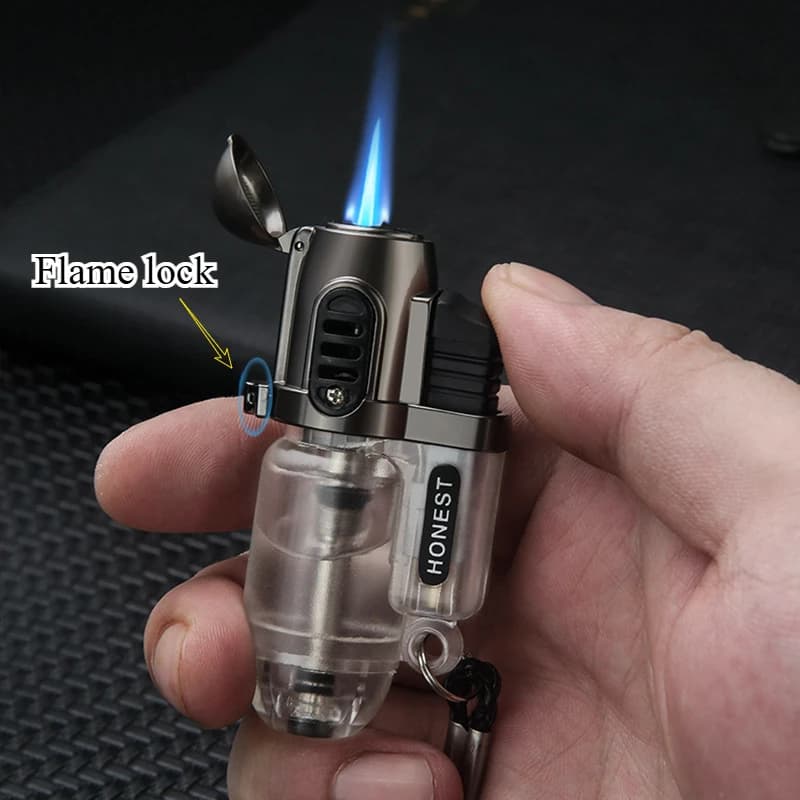 Honest Mini Windproof Small Spray Gun Lighter Inflatable Blue Flame Safety Lock Fire Portable High-end Outdoor Lighting Tool.