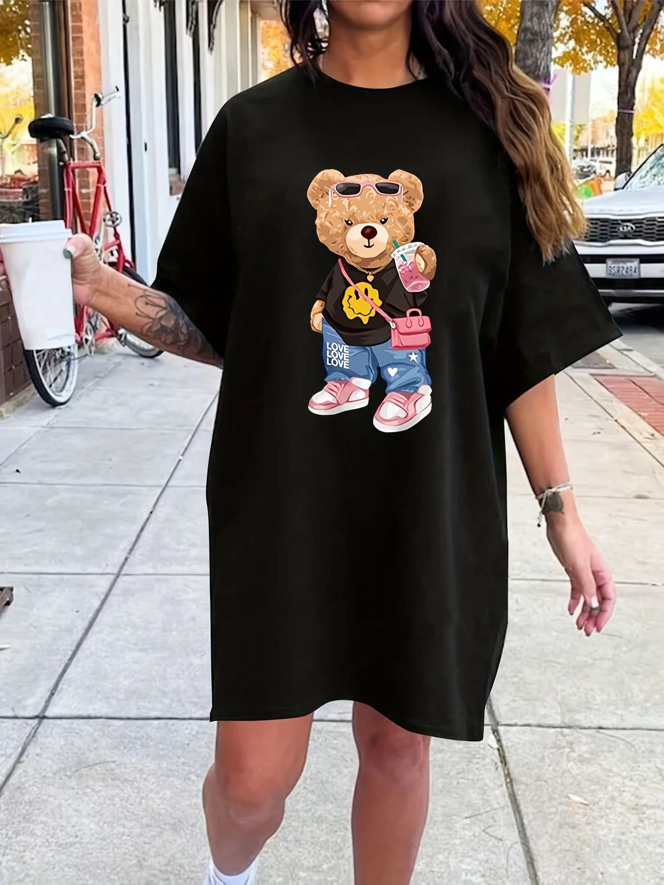 Abito lungo da donna tshirt summer fashion girl pattern print oversize casual girocollo a maniche corte mini t-shirt dress