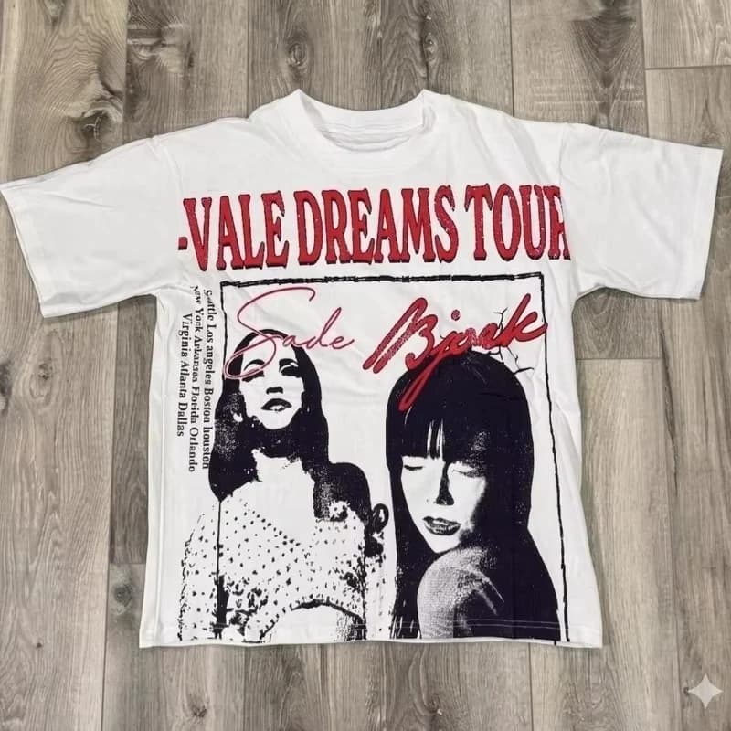 2026 Vale Dreams Tour Pattern T-shirt Pattern Streetwear Y2K High Street Punk American Spring/Summer Men's Vintage Shirt Print