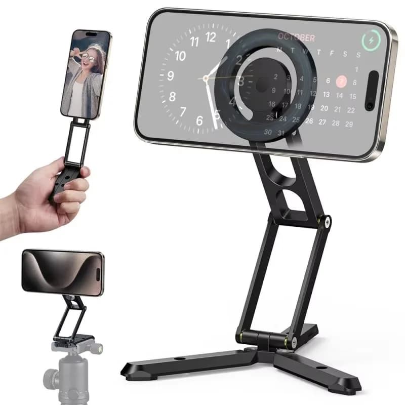 2025 Treppiede magnetico pieghevole per telefono Selfie Stick Supporto per telefono magnetico da tavolo per Iphone 15 14 13 12 Custodia Samsung Magsafe