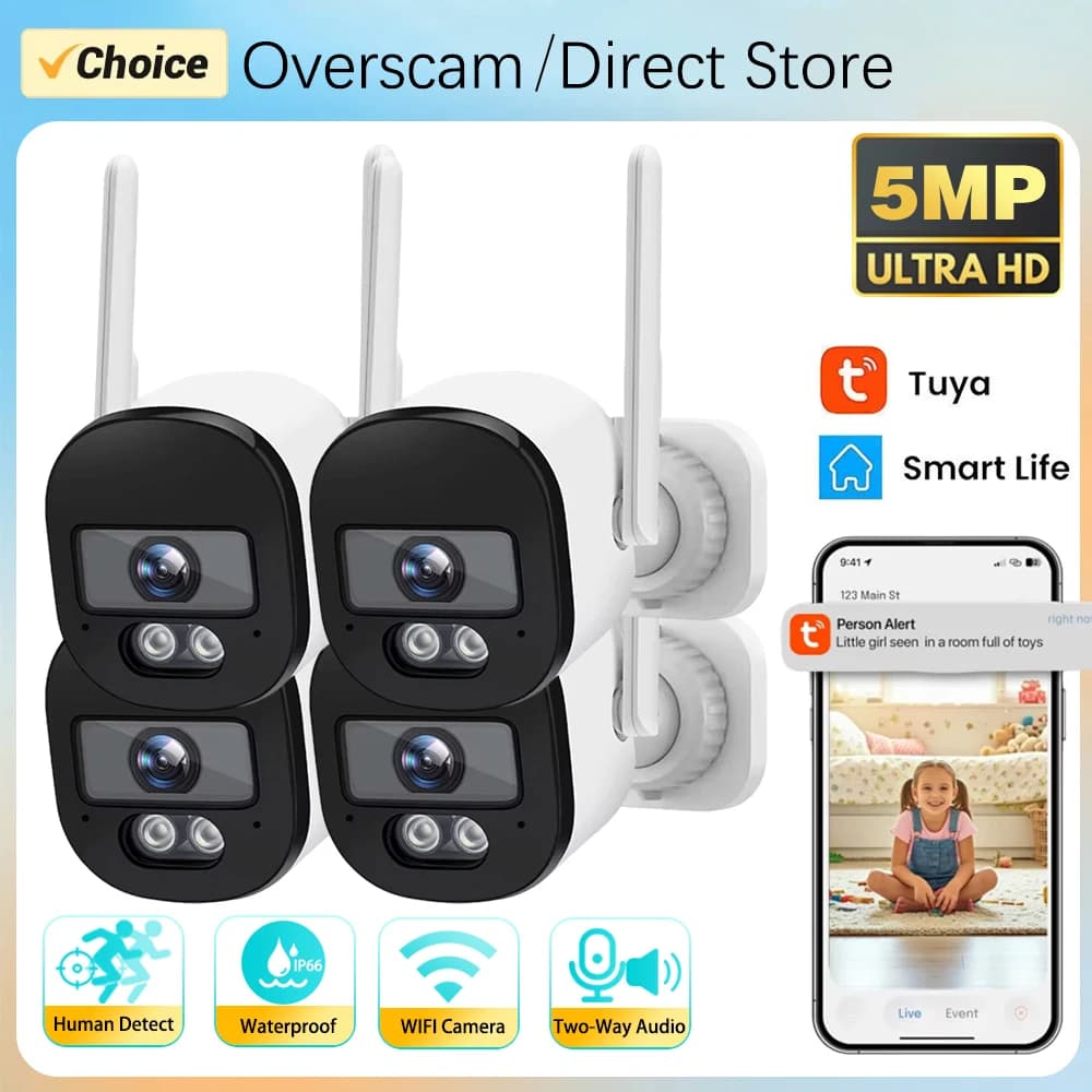 Telecamera Bullet Tuya per Esterni 5MP 2.4G WiFi IP Camera 120 ° Telecamere di Sorveglianza CCTV SmartLife per la Sicurezza Domestica con Angolo Ampio