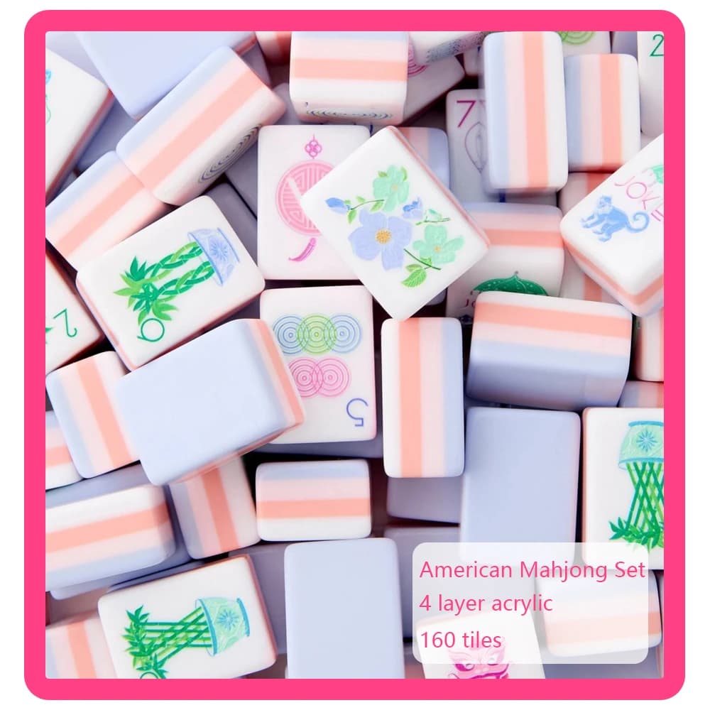 4 Layer Acrylic Light Purple Mahjong Tiles Luxury Engraved American Mahjong Set Board Games Travel MahJong Sets
