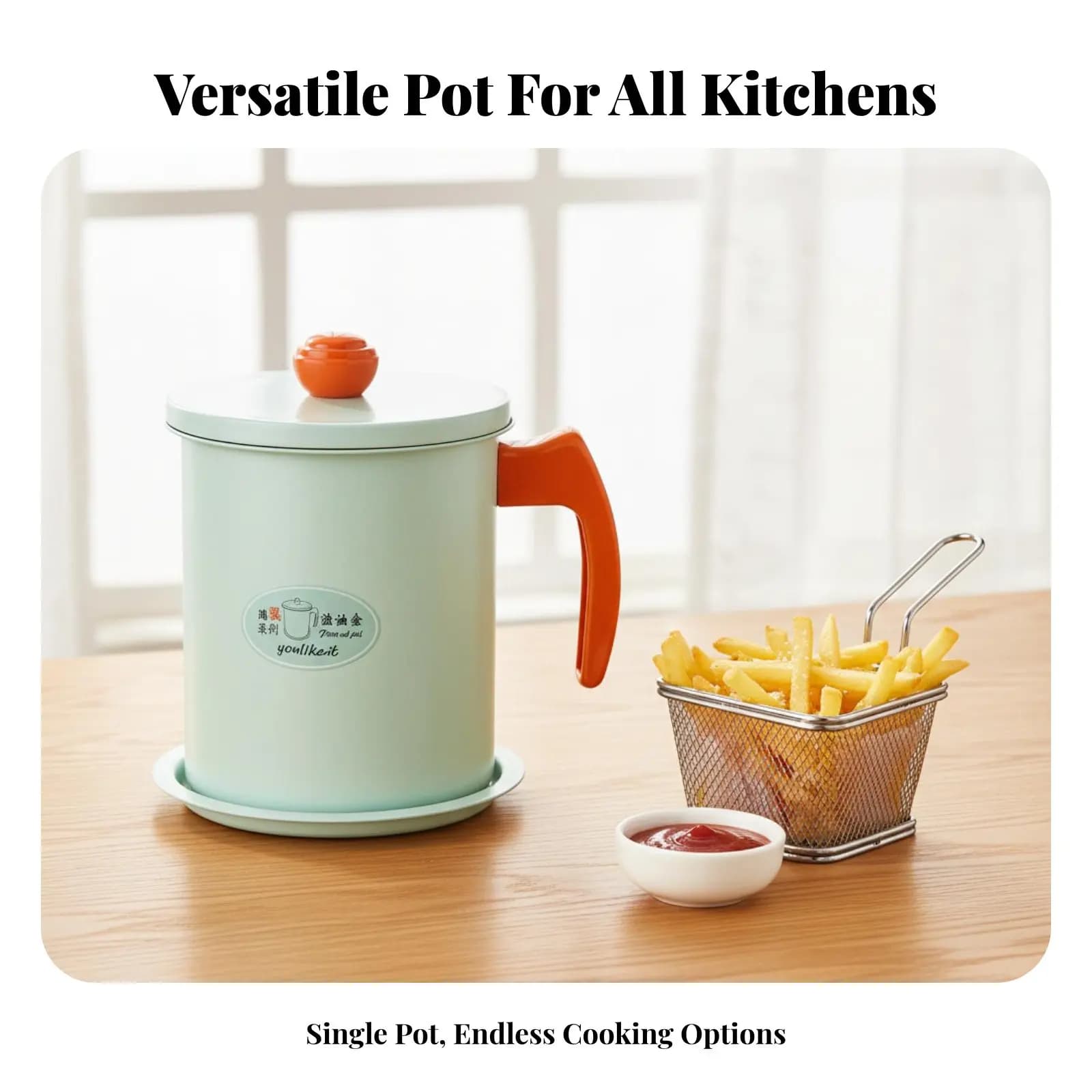 Pentola per Frittura con Cestello, Griglia di Drenaggio Olio, Pentola Multifunzionale per Cucinare, Design Giapponese, Friggitrice per Alimenti Impanati e Fritti