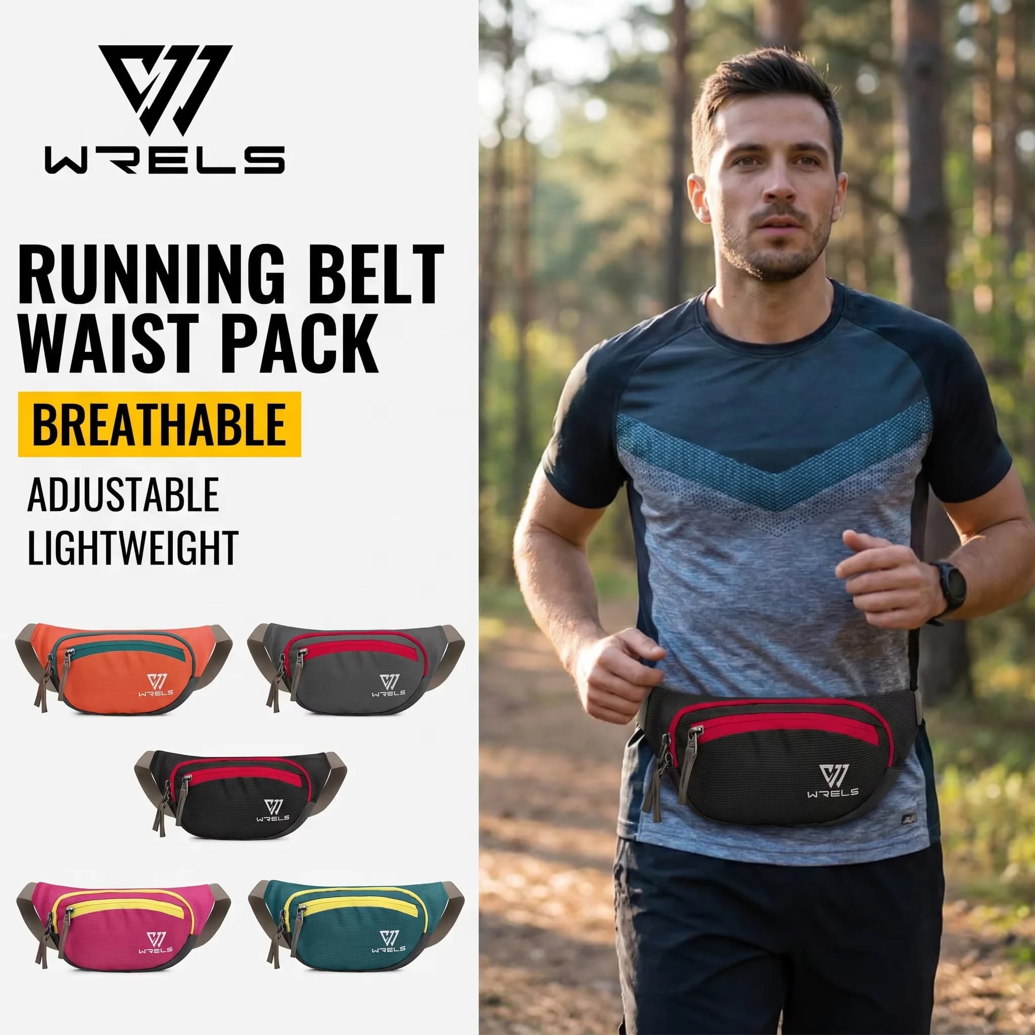WRELS Fanny Pack Large Capacity Breathable Running Belt Waist Pack Multi Pocket Mesh Adjustable Lightweight Running Pack