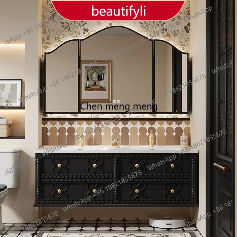 a13 Armadietto da Bagno Moderno con Specchio Estetico, Mobile Sospeso Vintage di Lusso, Arredamento di Tendenza
