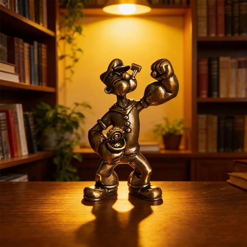Ornamento da Scrivania in Ottone di Popeye, Figura Classica dei Cartoni Animati per Scrivania, Cruscotto dell'Auto, Accessorio Decorativo Unico per Iniziare Conversazioni