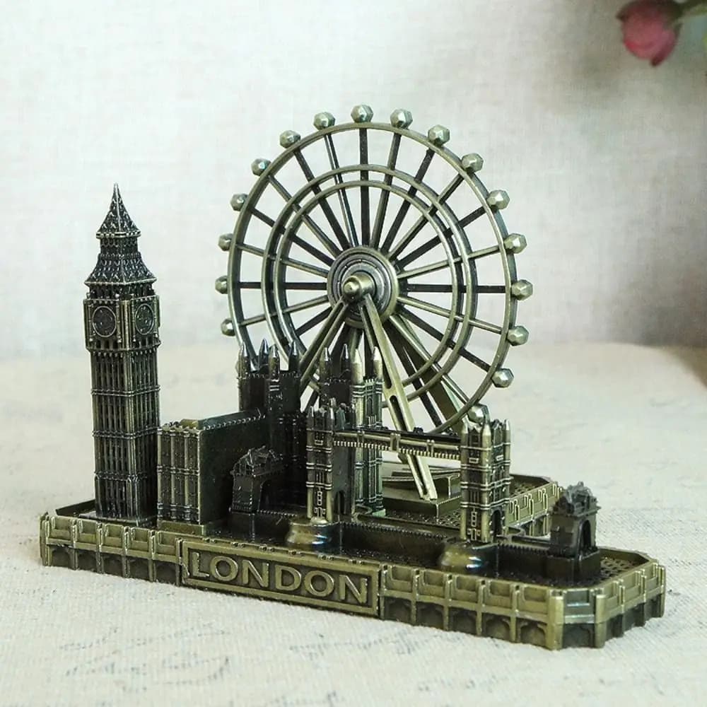 Metal London Eye Big Ben Tower Bridge Retro Vintage City Figurine Simulated Waterproof Miniatures Statue Sculpture Party
