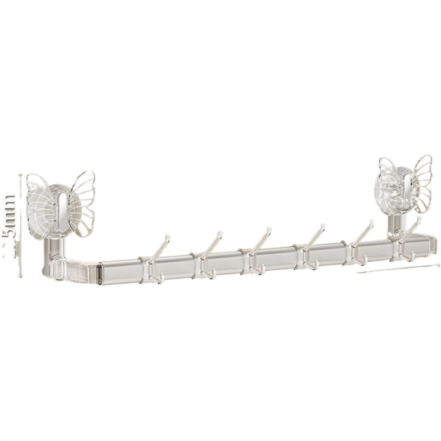 Suction Cup Towel Rack for Bathroom Kitchen, Heavy Duty Aluminum Towel Bar with 6 Hooks, No Drilling Wall Mount Storage