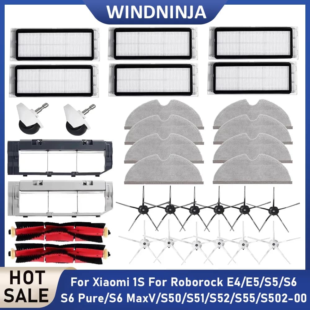 Ricambi per Roborock S5 S50 S51 S52 S55 S6 S6Pure S6MaxV e Xiaomi 1S: Filtri, Spazzola Principale, Coperchio, Panni per Mocio, Spazzola Laterale, Ruota