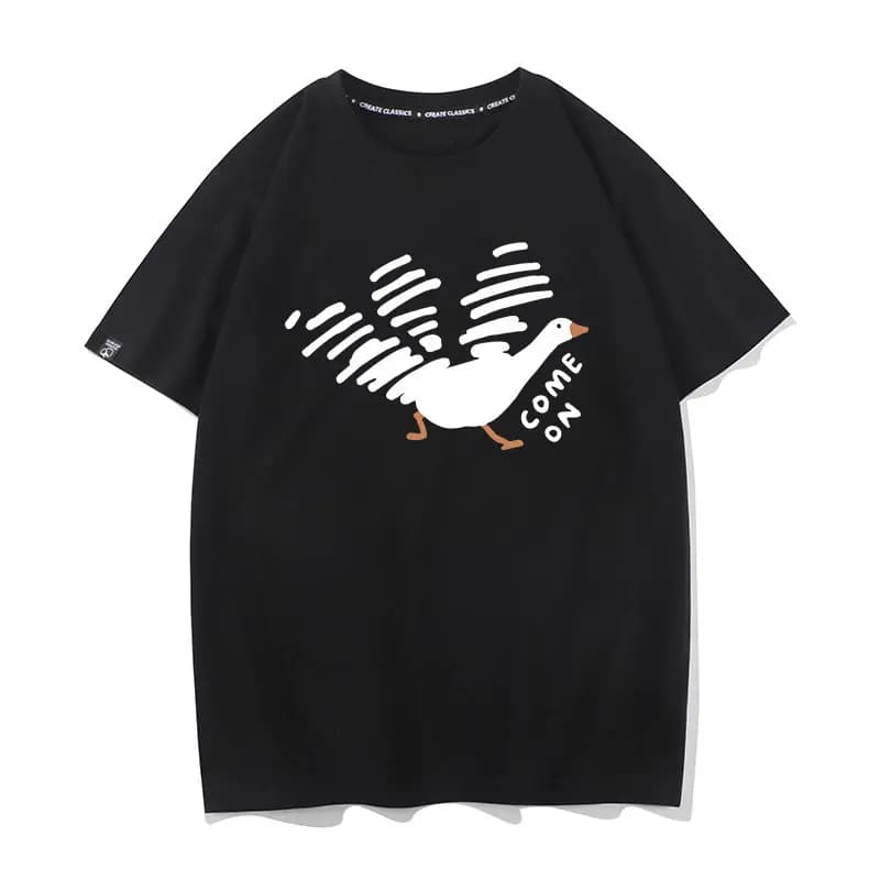 Big White Goose Pure Cotton Printed Men's and Women's Personalized Casual Short Sleeved Summer New Fashionable Loose T-shirt