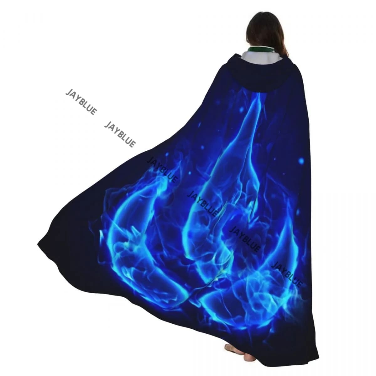 Long Cape Cloak Blue Flame Background Hooded Cloak Coat Autumn Hoodies