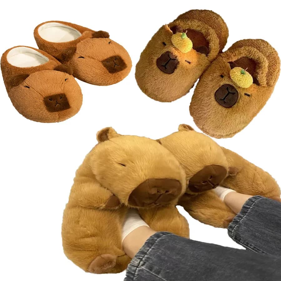 Capybara Plush Slippers Cartoon Lovely Soft Animals Plushie Shoes Cozy Comfortable Kapybara Sandals Winter Indoor Warm Slippers
