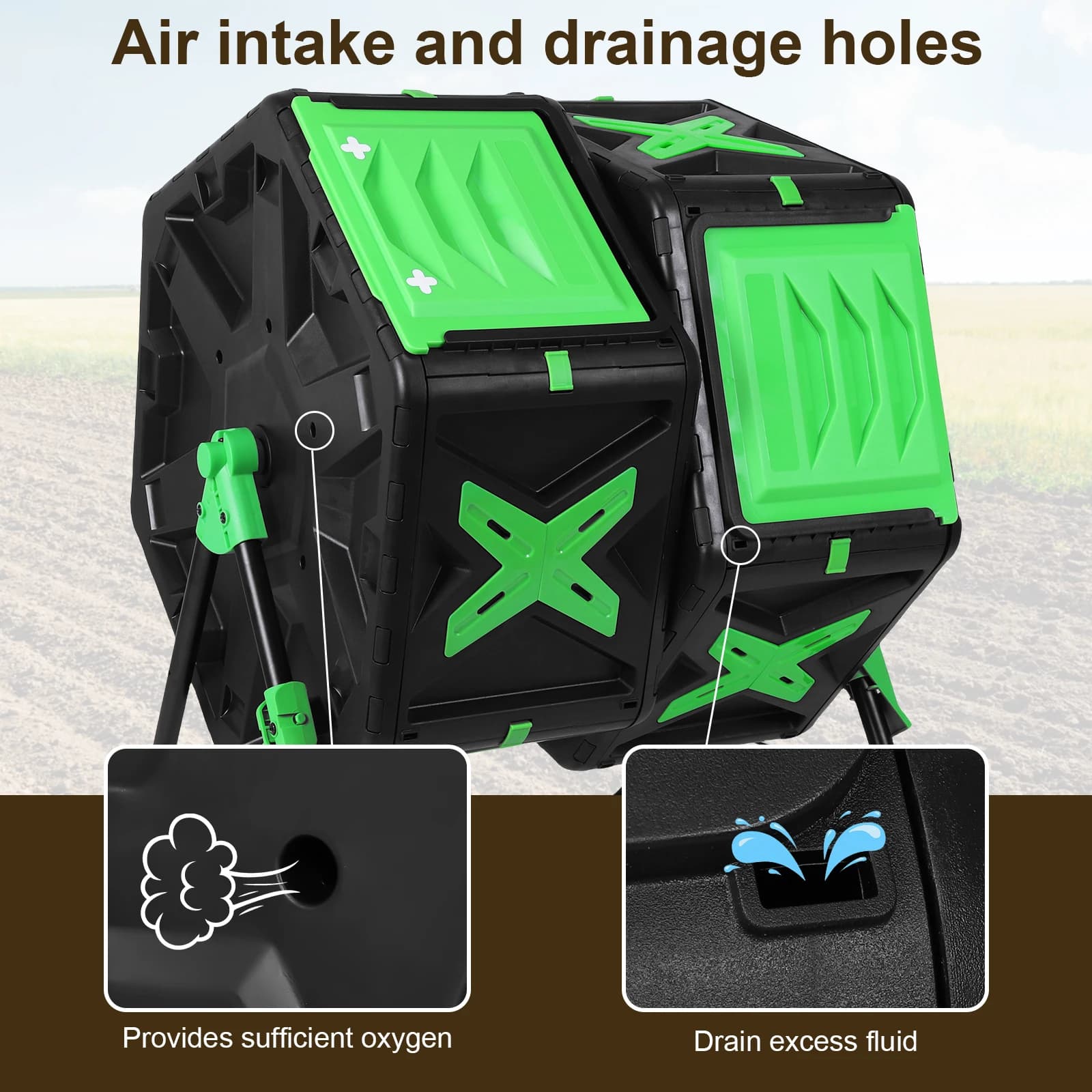 140L Dual Chamber Compost Bin with Sliding Door Heavy Duty Tumbling Rotating Composter Easy Setup for Kitchen Garden Yard Patio