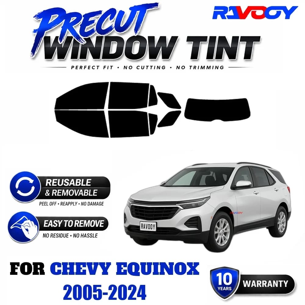 RAVOOY Precut Window Tint, Reusable Removable EPU Film, Custom Fit for Chevy Equinox 2005-2024, UV Heat Protection