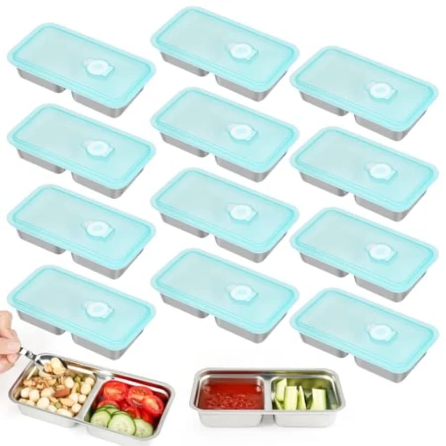Set di 1 Contenitore per Snack in Acciaio Inox con Coperchio e 1 Forchetta Pieghevole, Adatto per Microonde e Lavastoviglie