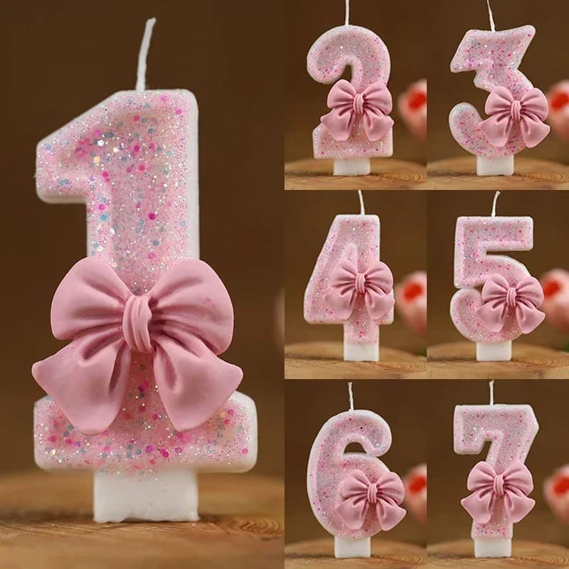 New Number Cake Candle Rose Glitter Birthday Candle 1 2 3 4 5 6 7 8 9 Number 3D Candle Cake Topper Birthday Party Cake Decor