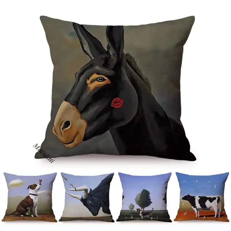 Euro Surrealism Animals Asshole Dog Horse Famous Oil Painting Modern Decoration Pillow Federa Sofa Abstract Art Pillow Lining
