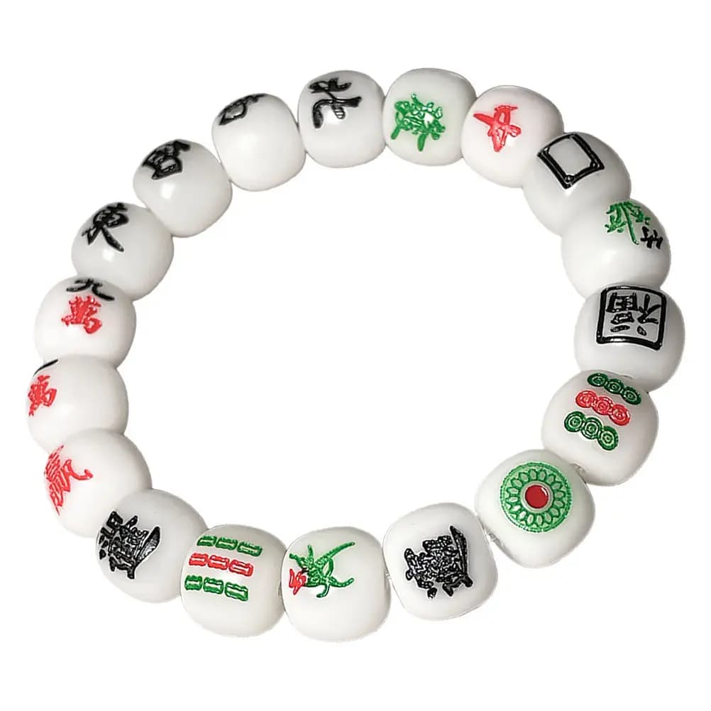 Mahjong Tile Bracelet Bodhi Root Color Matching Creative Lucky Beads Chinese Mahjong Jewelry Stretchy Handmade Bangle for Women