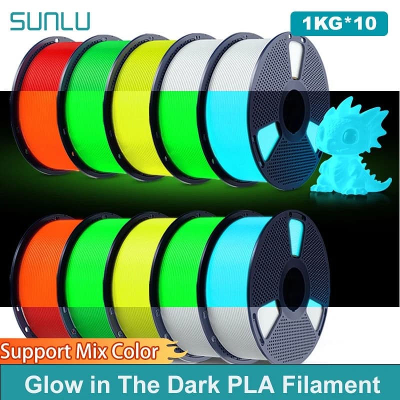 SUNLU 10KG Glow in The Dark PLA Filament Neatly Wound Luminous PLA Filament 1.75mm 1KG Filament Fit Most FDM 3D Printers