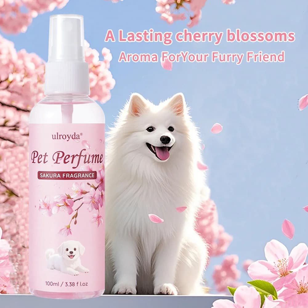 Profumo Spray per Cani al Fiore di Ciliegio per Tutte le Razze - Fragranza a Lunga Durata, Cura Delicata e Idratante del Manto, 100ml Formato Portatile