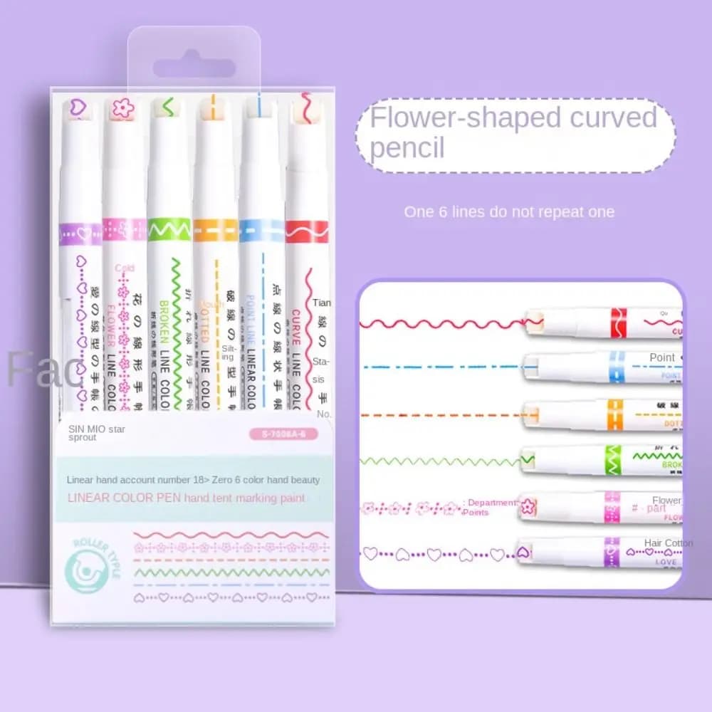 Kawaii Highlihter Curve Highlighter Pens Pattern Outline Decoration Pen Cute Stationery Girl Drawing Marker Pen Gel Pen