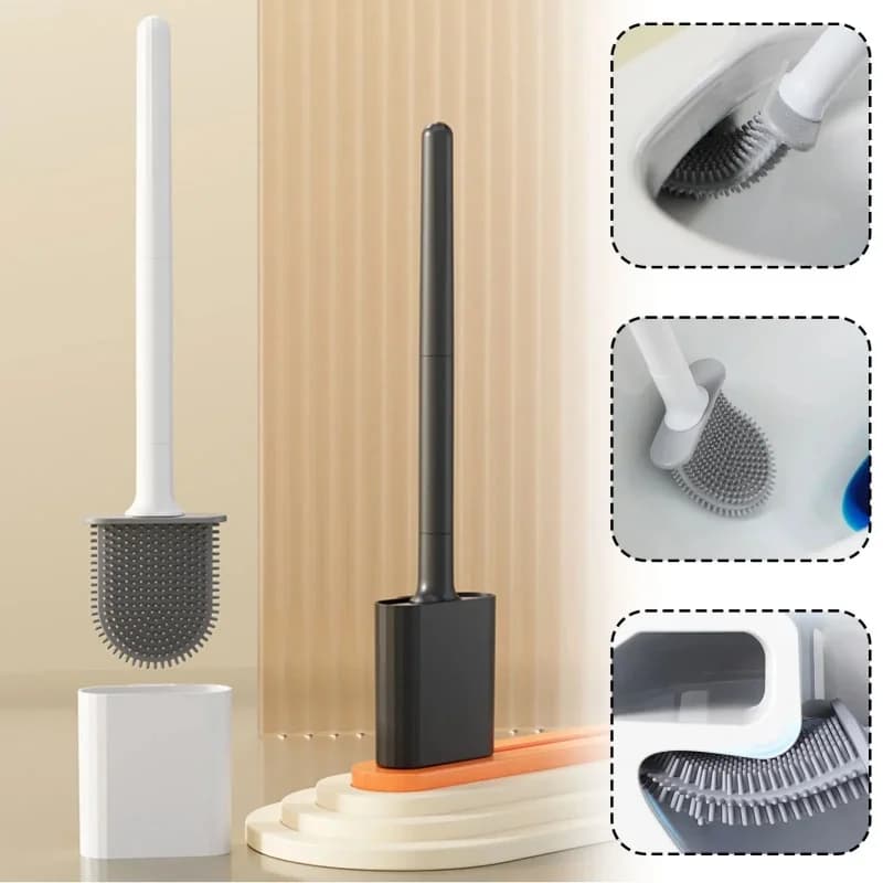 New soft rubber toilet brush, toilet brush, detachable handle, wall support without drill, with base, toilet brush