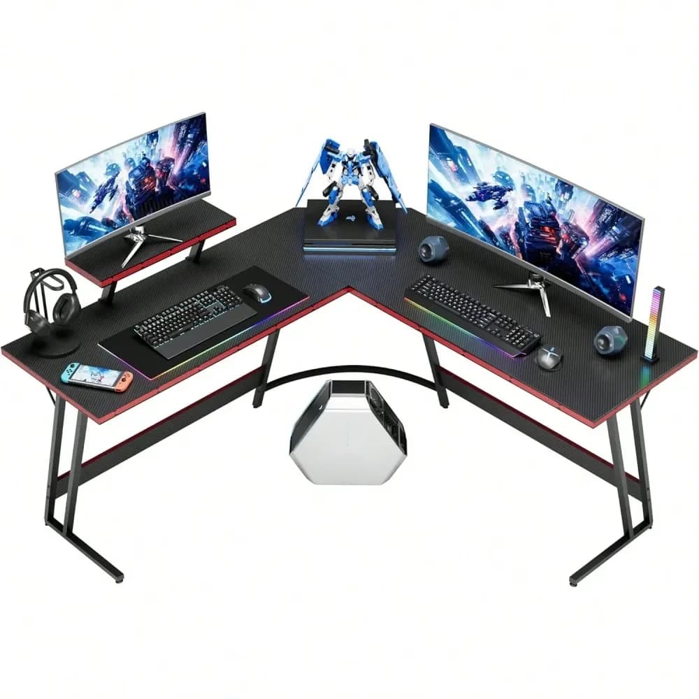 Scrivania da gaming a forma di L, scrivania angolare per computer, tavolo da gaming per PC con supporto per monitor grande, per casa e ufficio, robusta scrivania per scrivere.